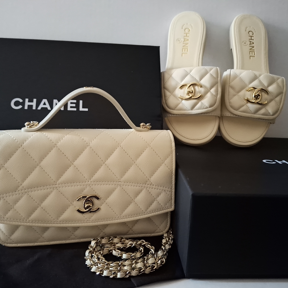 Chanel Beige Quilted Bag and Slide Set (Can Be Sold Separatly Too)